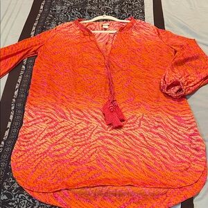 H&M Conscious Collection Pink and Orange Tassel V-Neck Tunic